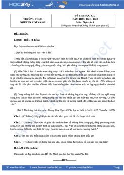 Bộ 3 đề thi HK2 môn Ngữ văn 8 có đáp án năm 2021-2022 trường THCS Nguyễn Kim Vang