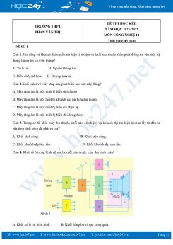 Bộ 3 Đề thi HK2 môn Công Nghệ 12 năm 2021-2022 Trường THPT Phan Văn Trị có đáp án