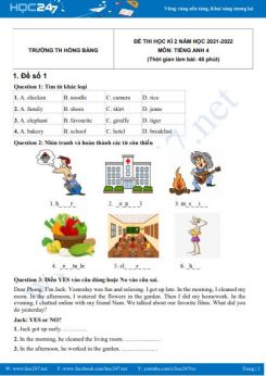 Bộ 5 đề thi HK2 môn Tiếng Anh 4 có đáp án năm 2021-2022 Trường TH Hồng Bàng