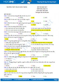Bộ 5 đề thi HK2 môn Hóa học 10 năm 2021-2022 có đáp án Trường THPT Phan Châu Trinh
