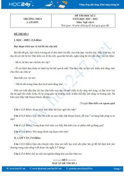 Bộ 3 đề thi HK2 môn Ngữ văn 6 KNTT có đáp án năm 2021-2022 Trường THCS Lam Sơn