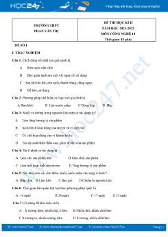 Bộ 3 Đề thi HK2 môn Công Nghệ 10 năm 2021-2022 Trường THPT Phan Văn Trị có đáp án