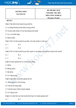 Bộ 3 Đề thi HK2 môn Công Nghệ 10 năm 2021-2022 Trường THPT Nguyễn Du có đáp án