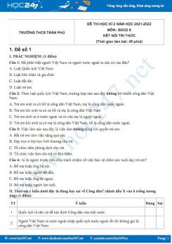 Bộ 5 đề thi HK2 môn GDCD 6 KNTT năm 2021-2022 có đáp án Trường THCS Trần Phú