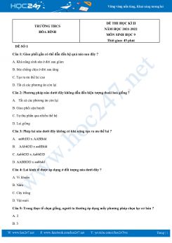 Bộ 5 Đề thi HK2 môn Sinh Học 9 năm 2021-2022 Trường THCS Hòa Bình có đáp án