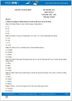 Bộ 5 đề thi HK2 môn Toán 5 năm 2021-2022 có đáp án Trường TH Hoà Bình
