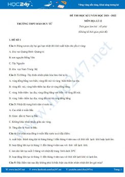 Bộ 5 đề thi HK2 môn Địa Lí 12 năm 2021-2022 - Trường THPT Đào Duy Từ có đáp án