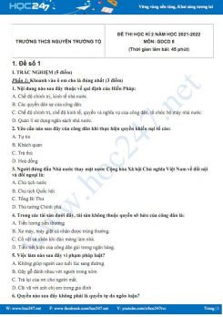 Bộ 5 đề thi HK2 môn GDCD 8 có đáp án năm 2021-2022 Trường THCS Nguyễn Trường Tộ