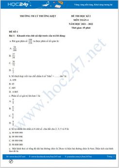 Bộ 5 đề thi HK2 môn Toán 4 năm 2021-2022 có đáp án Trường TH Lý Thường Kiệt