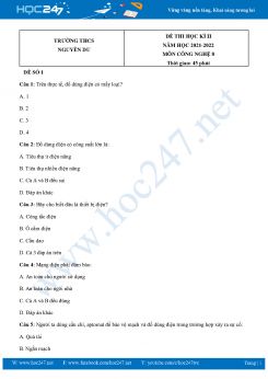 Bộ 3 Đề thi HK2 môn Công Nghệ 8 năm 2021-2022 Trường THCS Nguyễn Du có đáp án