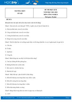 Bộ 3 Đề thi HK2 môn Công Nghệ 8 năm 2021-2022 Trường THCS Lê Lợi có đáp án