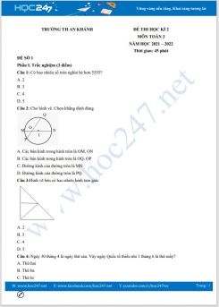 Bộ 5 đề thi HK2 môn Toán 3 năm 2021-2022 có đáp án Trường TH An Khánh