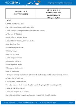 Bộ 5 Đề thi HK2 môn Sinh Học 8 năm 2021-2022 Trường THCS Nguyễn Nghiêm có đáp án