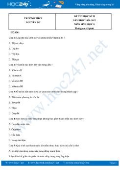Bộ 5 Đề thi HK2 môn Sinh Học 8 năm 2021-2022 Trường THCS Nguyễn Du có đáp án
