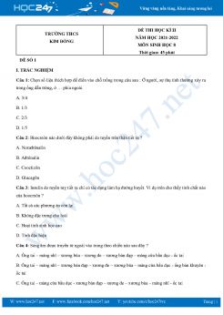 Bộ 5 Đề thi HK2 môn Sinh Học 8 năm 2021-2022 Trường THCS Kim Đồng có đáp án