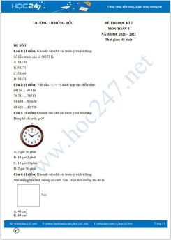Bộ 5 đề thi HK2 môn Toán 3 năm 2021-2022 có đáp án Trường TH Hồng Đức
