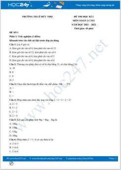 Bộ 5 đề thi HK2 môn Toán 2 CTST năm 2021-2022 có đáp án Trường TH Lê Đức Thọ