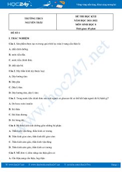 Bộ 5 Đề thi HK2 môn Sinh Học 8 năm 2021-2022 Trường THCS Nguyễn Trãi có đáp án