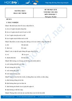 Bộ 5 Đề thi HK2 môn Sinh Học 7 năm 2021-2022 Trường THCS Phan Chu Trinh có đáp án