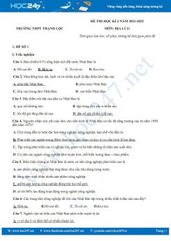 Bộ 5 đề thi HK2 môn Địa Lí 11 năm 2021-2022 - Trường THPT Thạnh Lộc có đáp án