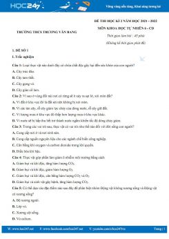 Bộ 5 đề thi HK2 môn Khoa học tự nhiên 6 Cánh diều năm 2021-2022 Trường THCS Trương Văn Bang