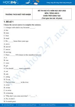 Bộ 5 đề thi HK2 môn Tiếng Anh 6 CTST năm 2021-2022 có đáp án Trường THCS Ngô Thời Nhiệm