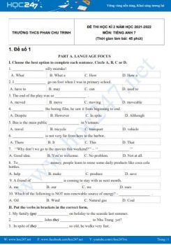 Bộ 5 đề thi HK2 môn Tiếng Anh 7 có đáp án năm 2021-2022 Trường THCS Phan Chu Trinh