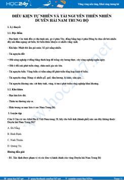 Tổng ôn Điều kiện tự nhiên và tài nguyên thiên nhiên vùng duyên hải Nam Trung Bộ Địa lí 9