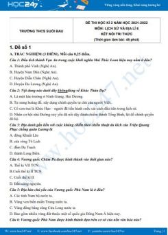 Bộ 3 đề thi HK2 môn Lịch sử và Địa lí 6 KNTT năm 2021-2022 có đáp án Trường THCS Suối Bau