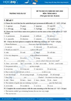 Bộ 5 đề thi HK2 môn Tiếng Anh 8 có đáp án năm 2021-2022 Trường THCS Âu Cơ