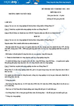 Bộ 5 đề thi HK2 môn Địa Lí 11 năm 2021-2022 - Trường THPT Nguyễn Trãi có đáp án