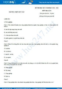 Bộ 5 đề thi HK2 môn Địa Lí 10 năm 2021-2022 - Trường THPT Duy Tân có đáp án