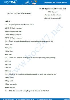 Bộ 5 đề thi HK2 môn Địa Lí 8 năm 2021-2022 - Trường THCS Nguyễn Thị Định có đáp án