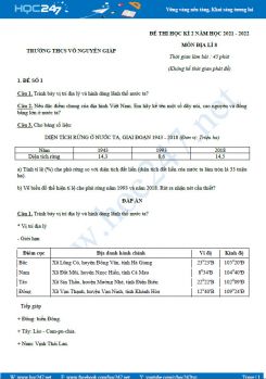 Bộ 5 đề thi HK2 môn Địa Lí 8 năm 2021-2022 - Trường THCS Võ Nguyên Giáp có đáp án