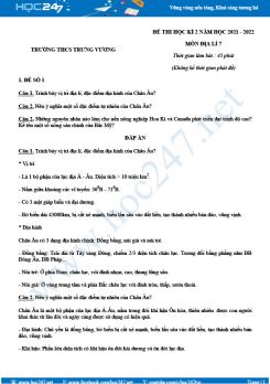 Bộ 5 đề thi HK2 môn Địa Lí 7 năm 2021-2022 - Trường THCS Trưng Vương có đáp án