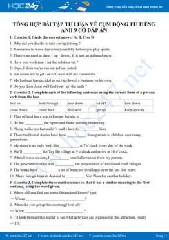 Tổng hợp bài tập tự luận về cụm động từ Tiếng Anh 9 có đáp án