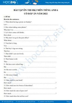 Bài tập ôn thi HK2 môn Tiếng Anh 6 có đáp án năm 2022