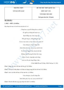 Bộ 3 đề thi thử THPT QG môn Ngữ văn năm 2021-2022 có đáp án trường THPT Võ Nguyên Giáp