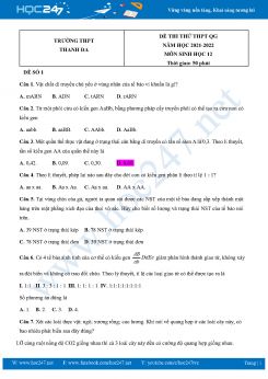 Bộ 5 Đề thi thử THPT QG môn Sinh Học 12 năm 2021-2022 Trường THPT Thanh Đa có đáp án