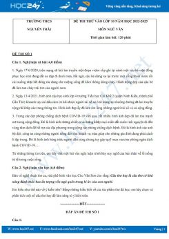 Bộ 5 đề thi thử vào lớp 10 môn Ngữ văn năm 2022-2023 có đáp án Trường THCS Nguyễn Trãi