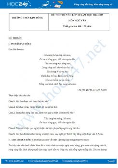 Bộ 5 đề thi thử vào lớp 10 môn Ngữ văn năm 2022-2023 có đáp án Trường THCS Kim Đồng