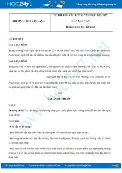 Bộ 5 đề thi thử vào lớp 10 môn Ngữ văn năm 2022-2023 có đáp án Trường THCS Văn Lang