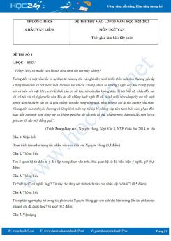 Bộ 5 đề thi thử vào lớp 10 môn Ngữ văn năm 2022-2023 có đáp án Trường THCS Châu Văn Liêm