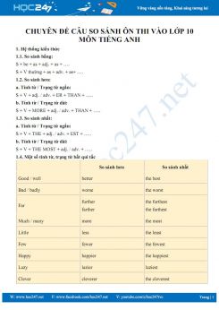 Chuyên đề Câu So sánh ôn thi vào lớp 10 môn Tiếng Anh