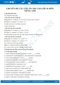 Chuyên đề Câu ước ôn thi vào lớp 10 môn Tiếng Anh