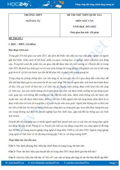 Bộ 5 đề thi thử THPT QG môn Ngữ văn năm 2021-2022 có đáp án trường THPT Ngô Gia Tự