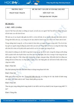 Bộ 5 đề thi thử vào lớp 10 môn Ngữ văn năm 2022-2023 có đáp án Trường THCS Phạm Ngọc Thạch