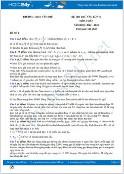 Bộ 5 đề thi thử vào lớp 10 môn Toán năm 2022-2023 có đáp án Trường THCS Văn Phú