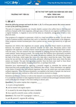 Bộ 5 đề thi thử THPT QG môn Tiếng Anh năm 2021-2022 có đáp án Trường THPT Tiên Du Lần 1