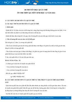 Di Truyền Học Quần Thể ôn thi THPT QG môn Sinh học 12 năm 2022